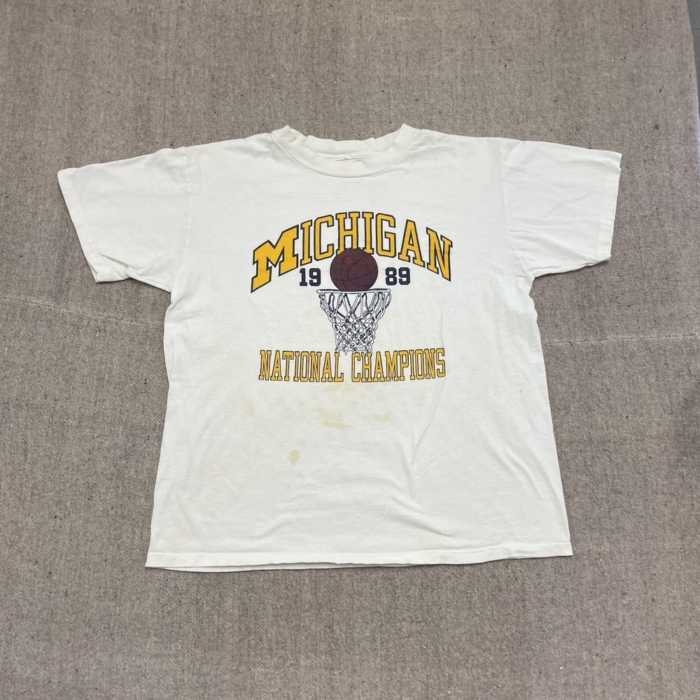 vintage‎ Michigan national champions shirt mens large white 1980s basketball